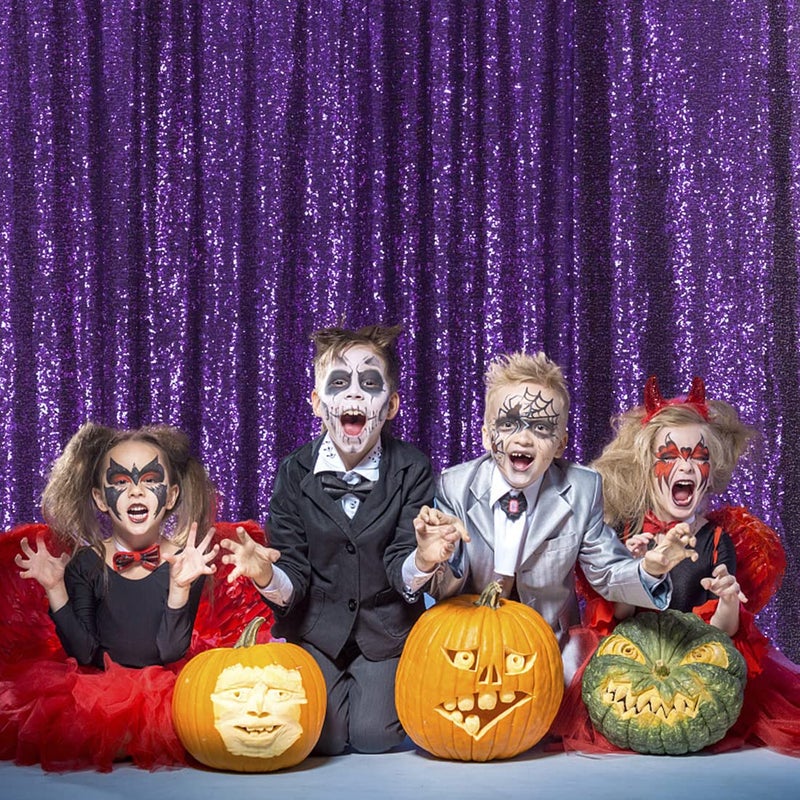 SquarePie Sequin Backdrop Background for Halloween Glitter Curtain Party 10FT x 10FT Purple - Image 3